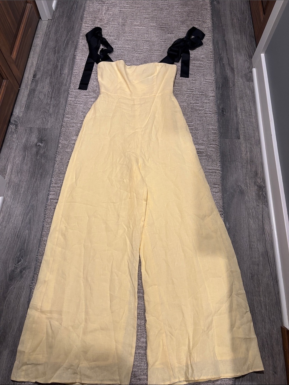 Massimo Dutti Yellow Wide-Leg Jumpsuit with Black Tie Straps size Xs